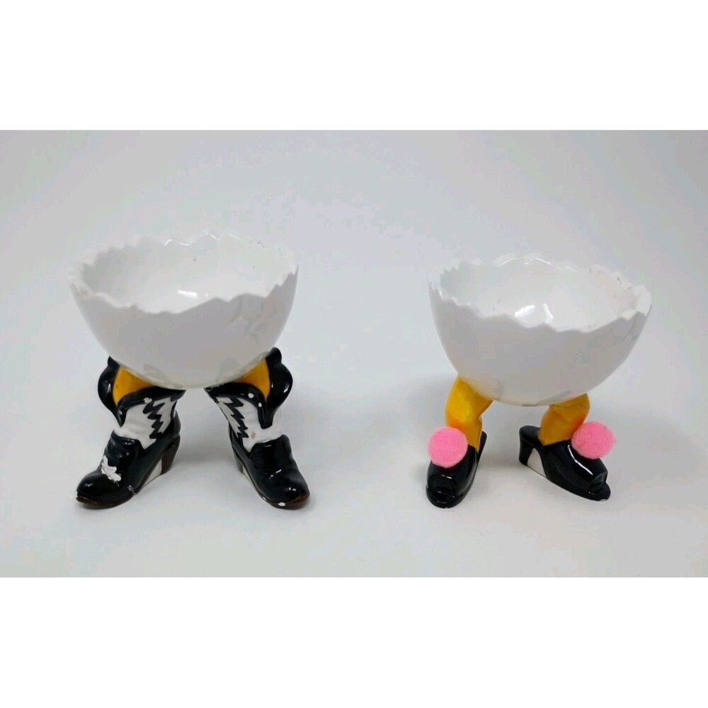 Department Dept 56 Easter Egg Cups Chicken Legs Heels Boots Shoes Fun Set Of 2